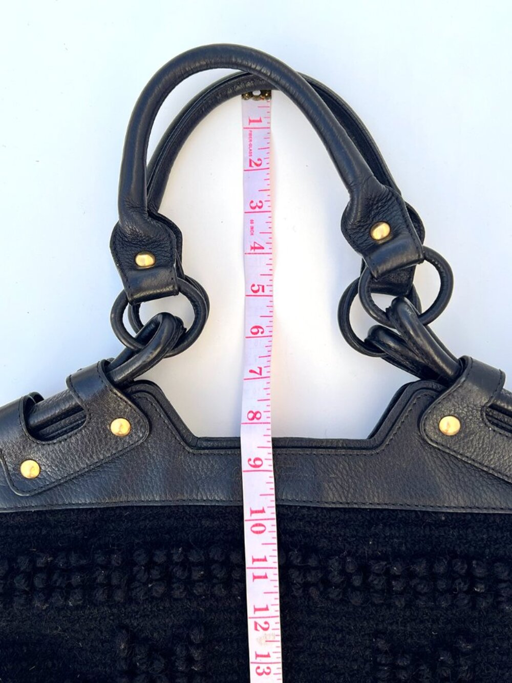 FERRAGAMO Black Fringe Knit Leather Hobo Bag Y2K - Picture 4 of 12